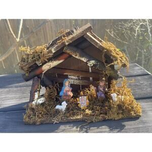 Vintage Italian Nativity Set with Manger Figurines Sheep Christmas Italy Wood